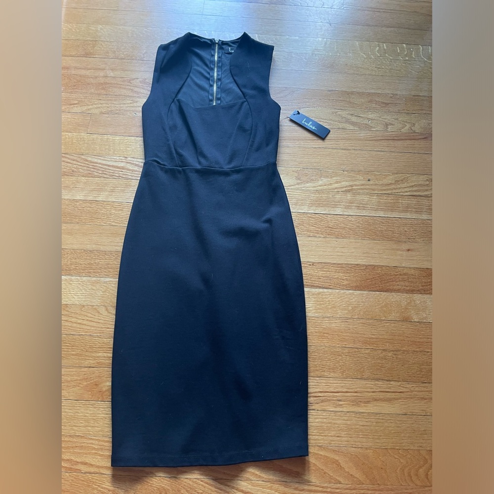 Lulu's Black Midi Dress with Zipper Detail